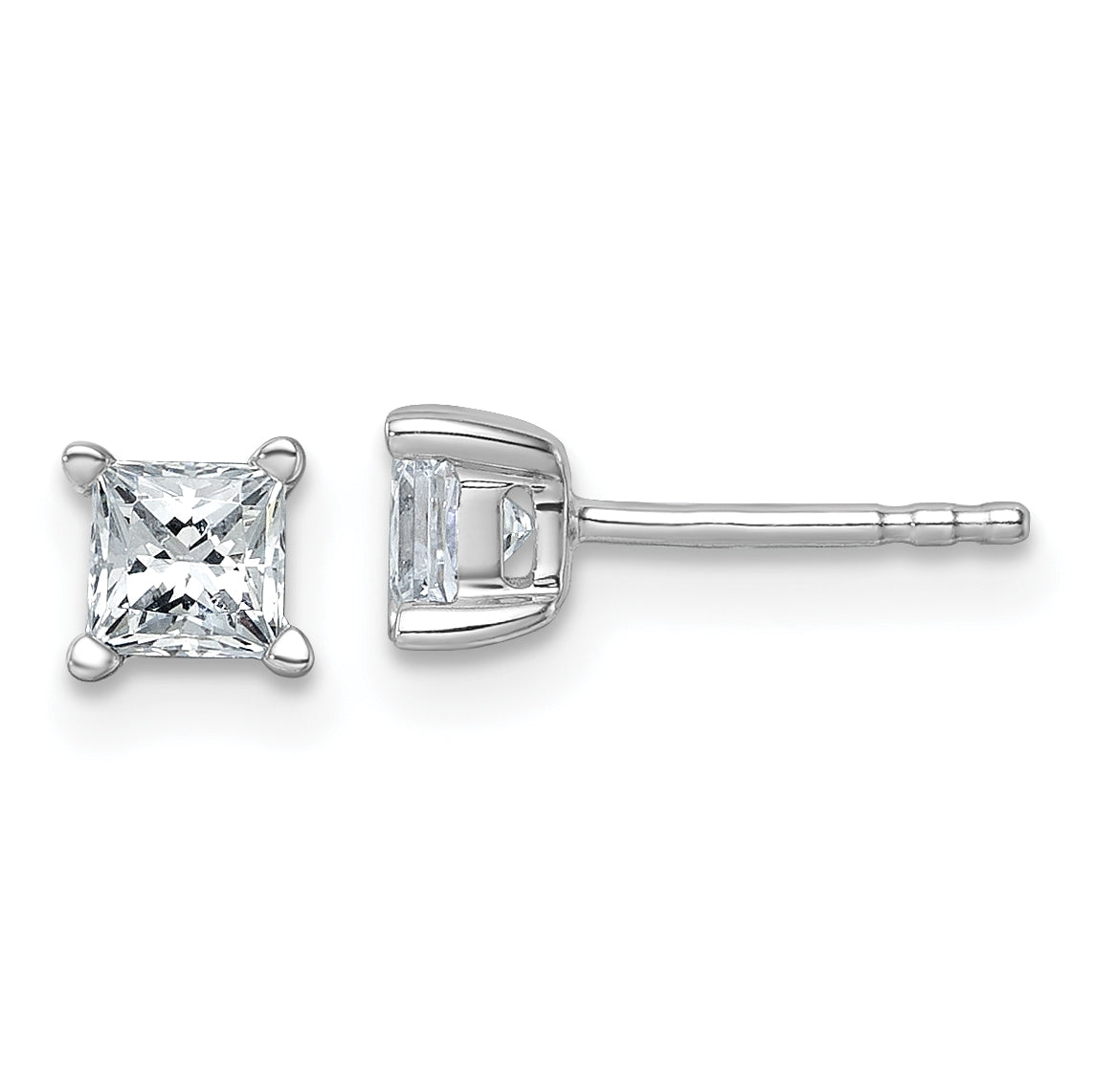 14k White Gold 3/4 carat total weight Princess VS/SI GH Lab Grown Diamond 4 Prong Stud Post Earrings