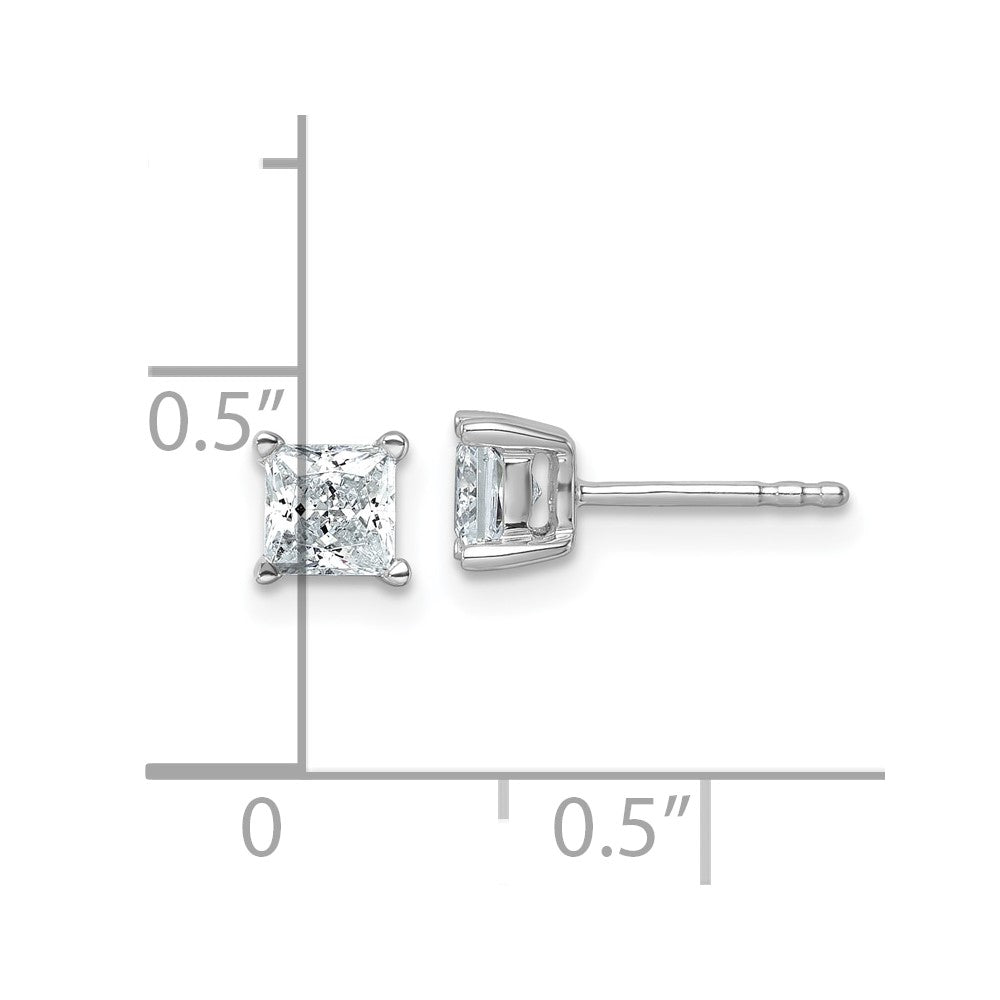 14k White Gold 1 carat total weight Princess VS/SI DEF Lab Grown Diamond 4 Prong Stud Post Earrings