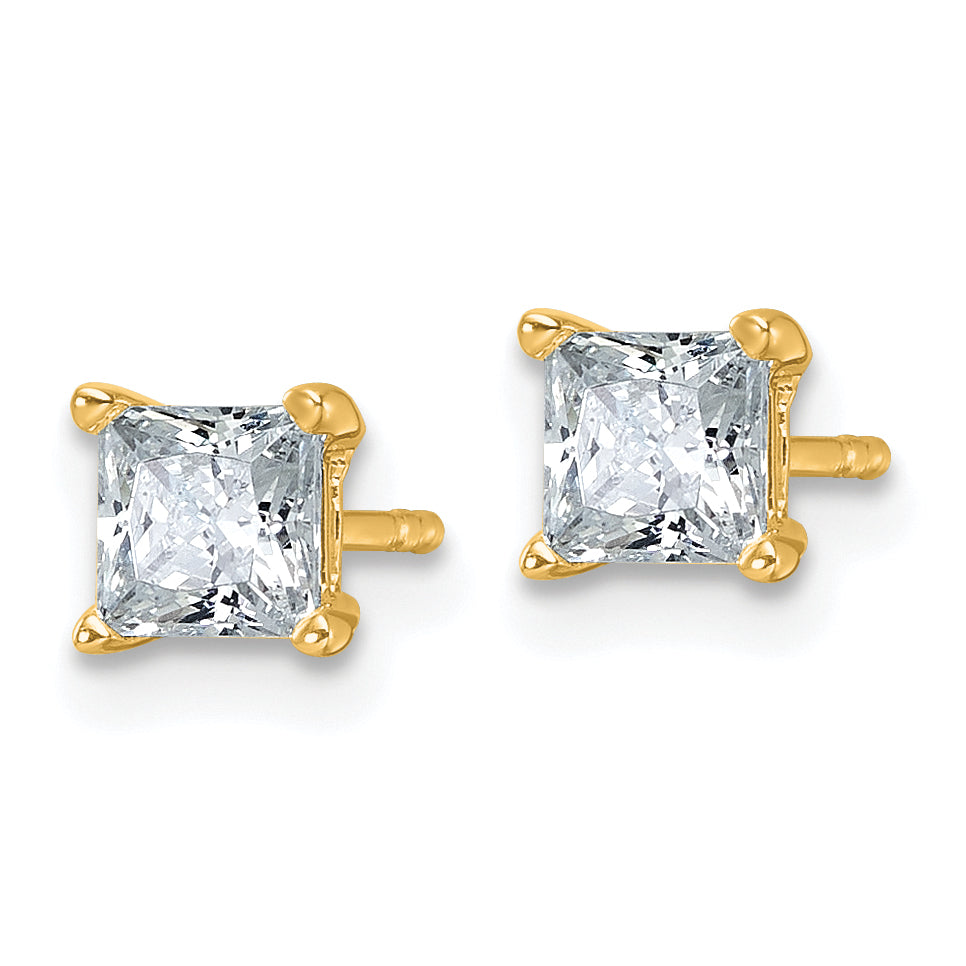 14k 1 carat total weight Princess VS/SI DEF Lab Grown Diamond 4 Prong Stud Post Earrings