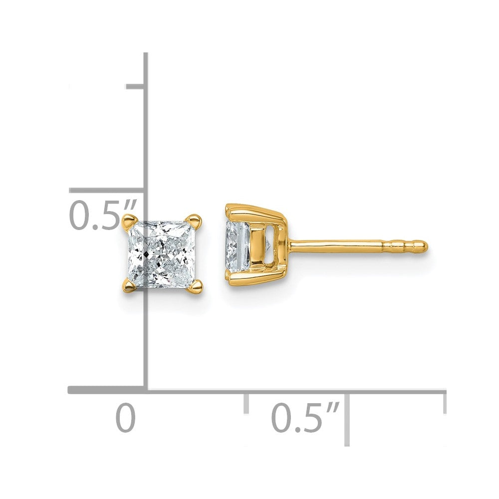 14k 1 carat total weight Princess VS/SI GH Lab Grown Diamond 4 Prong Stud Post Earrings