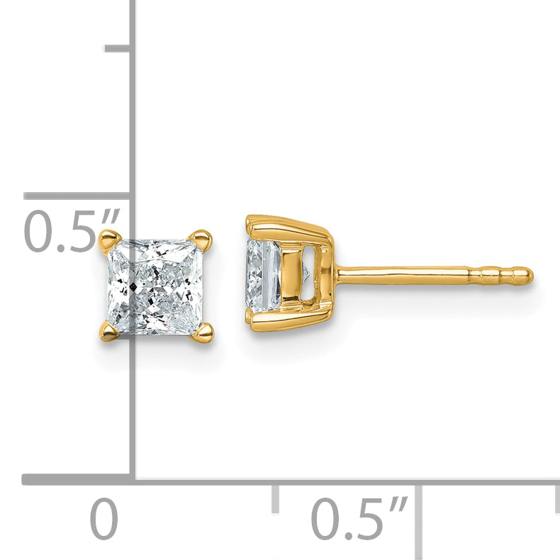 14k 1 carat total weight Princess VS/SI DEF Lab Grown Diamond 4 Prong Stud Post Earrings