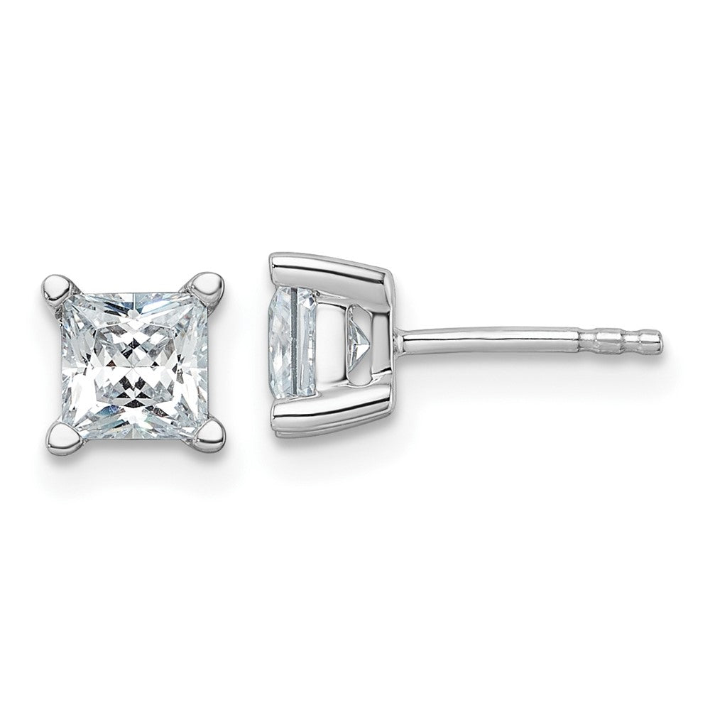 14k White Gold 1 1/2 carat total weight Princess VS/SI DEF Lab Grown Diamond 4 Prong Stud Post Earrings