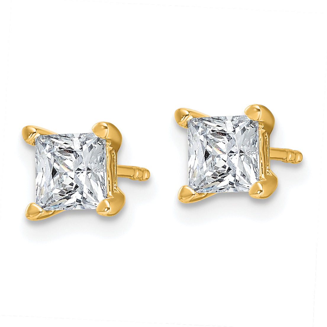 14k 1 1/2 carat total weight Princess VS/SI DEF Lab Grown Diamond 4 Prong Stud Post Earrings