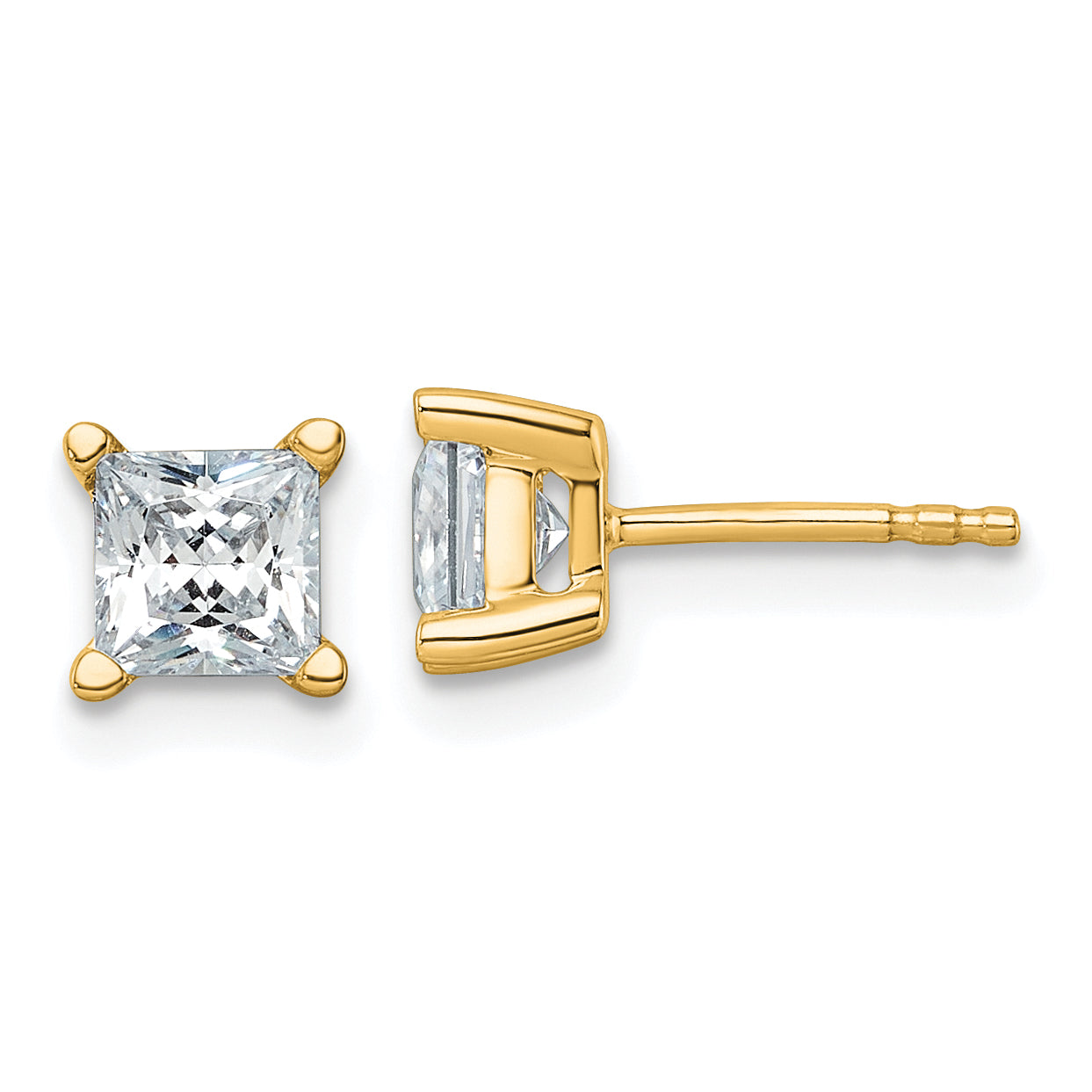 14k 1 1/2 carat total weight Princess VS/SI DEF Lab Grown Diamond 4 Prong Stud Post Earrings