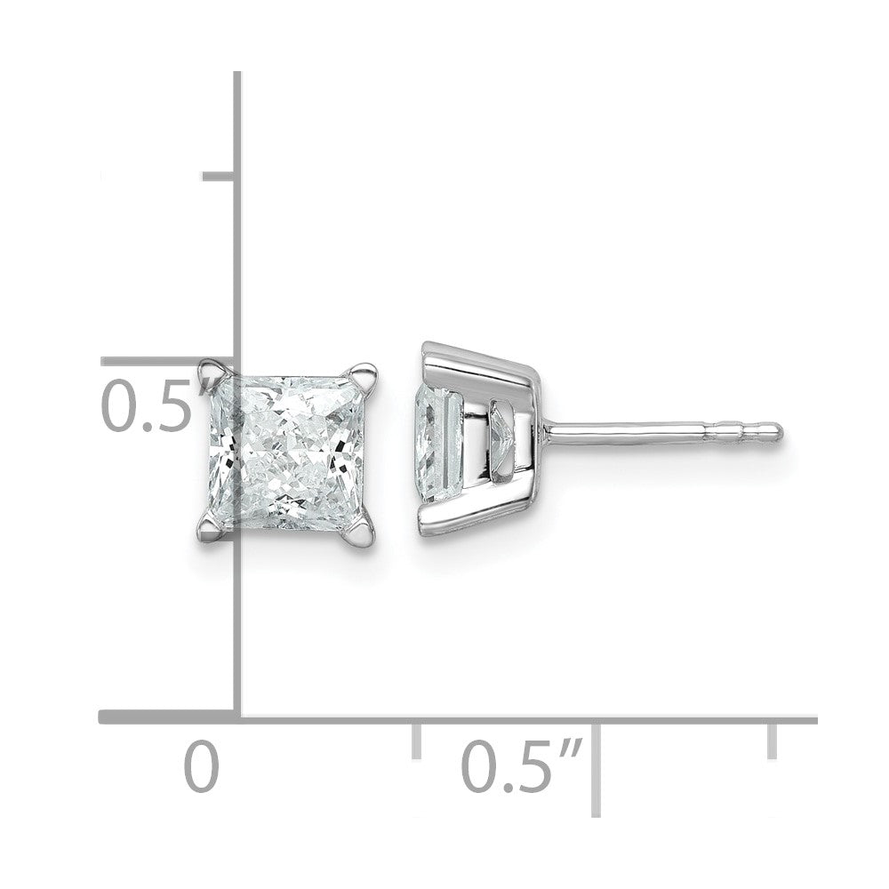 14k White Gold 2 carat total weight Princess VS/SI DEF Lab Grown Diamond 4 Prong Stud Post Earrings