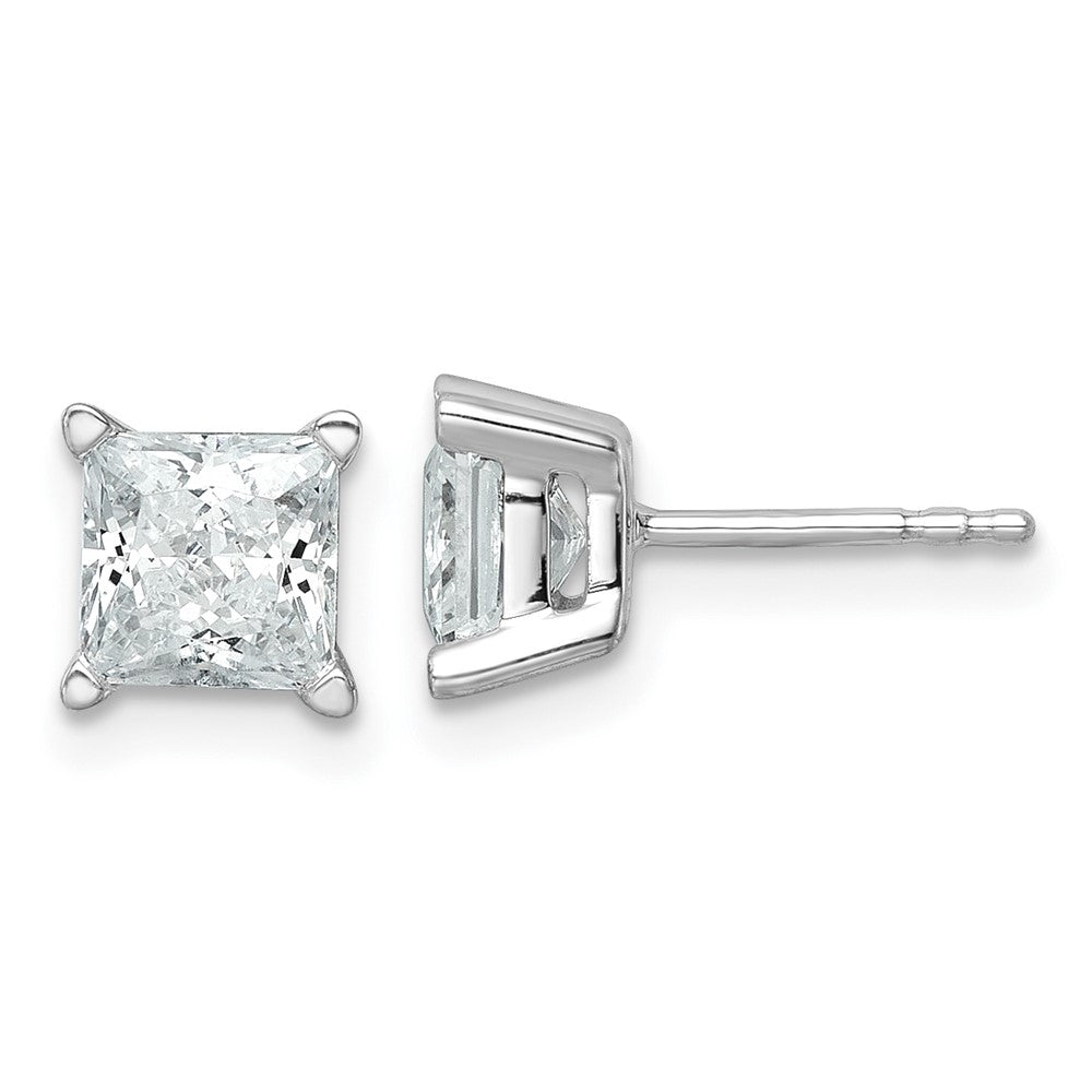 14k White Gold 2 carat total weight Princess VS/SI DEF Lab Grown Diamond 4 Prong Stud Post Earrings