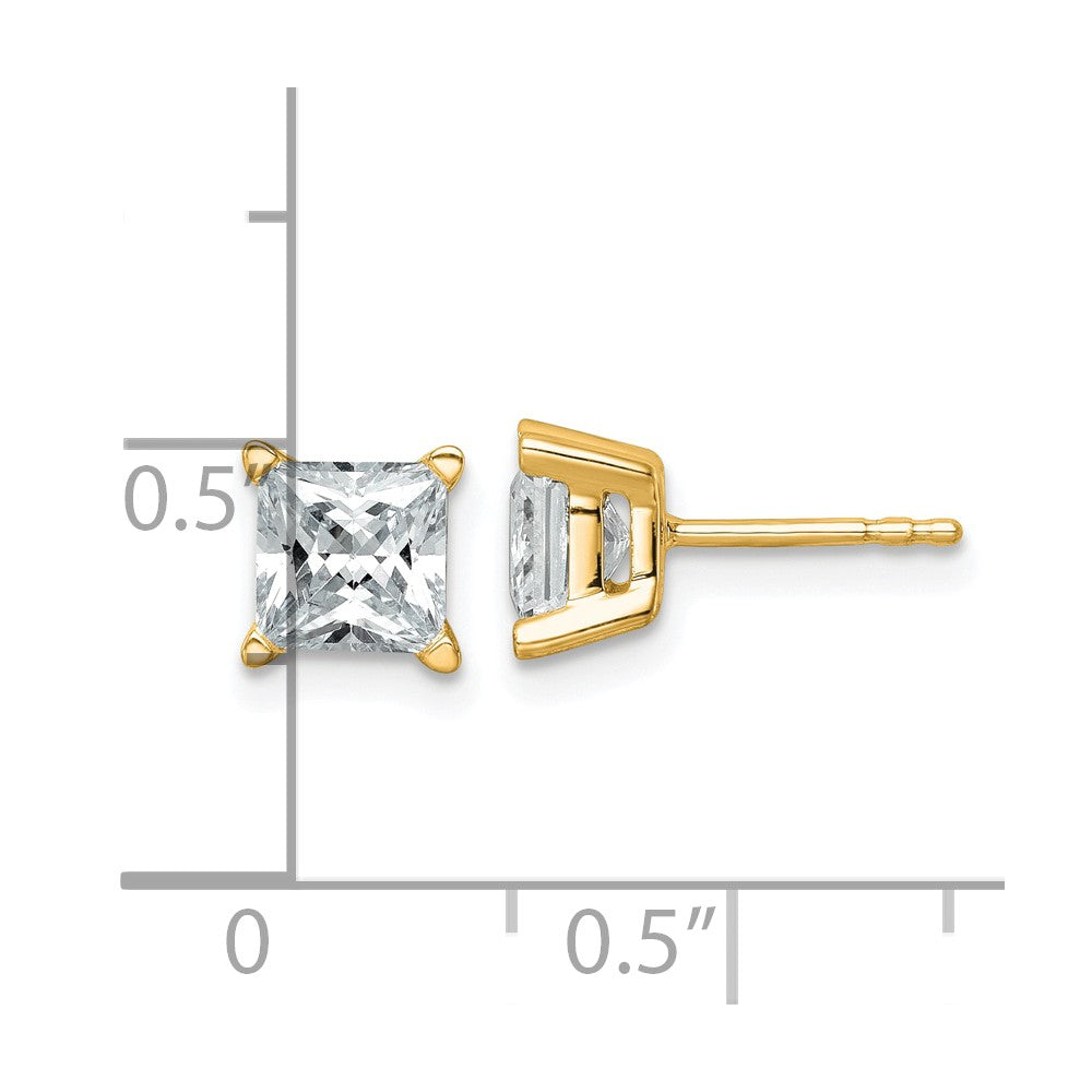 14k 2 carat total weight Princess VS/SI GH Lab Grown Diamond 4 Prong Stud Post Earrings