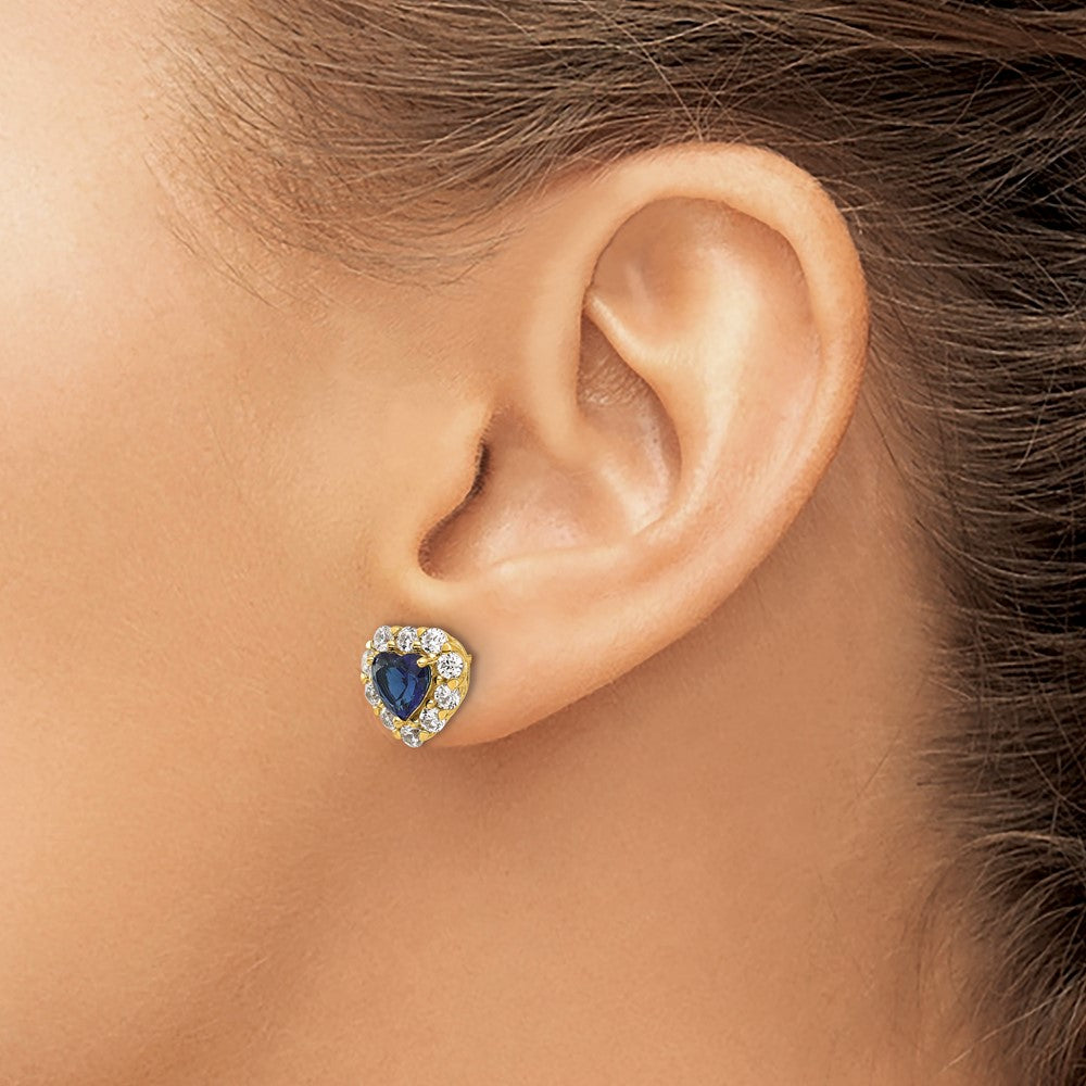 14K Lab Grown VS/SI FGH Dia & Cr Sapphire Halo Heart Post Earrings