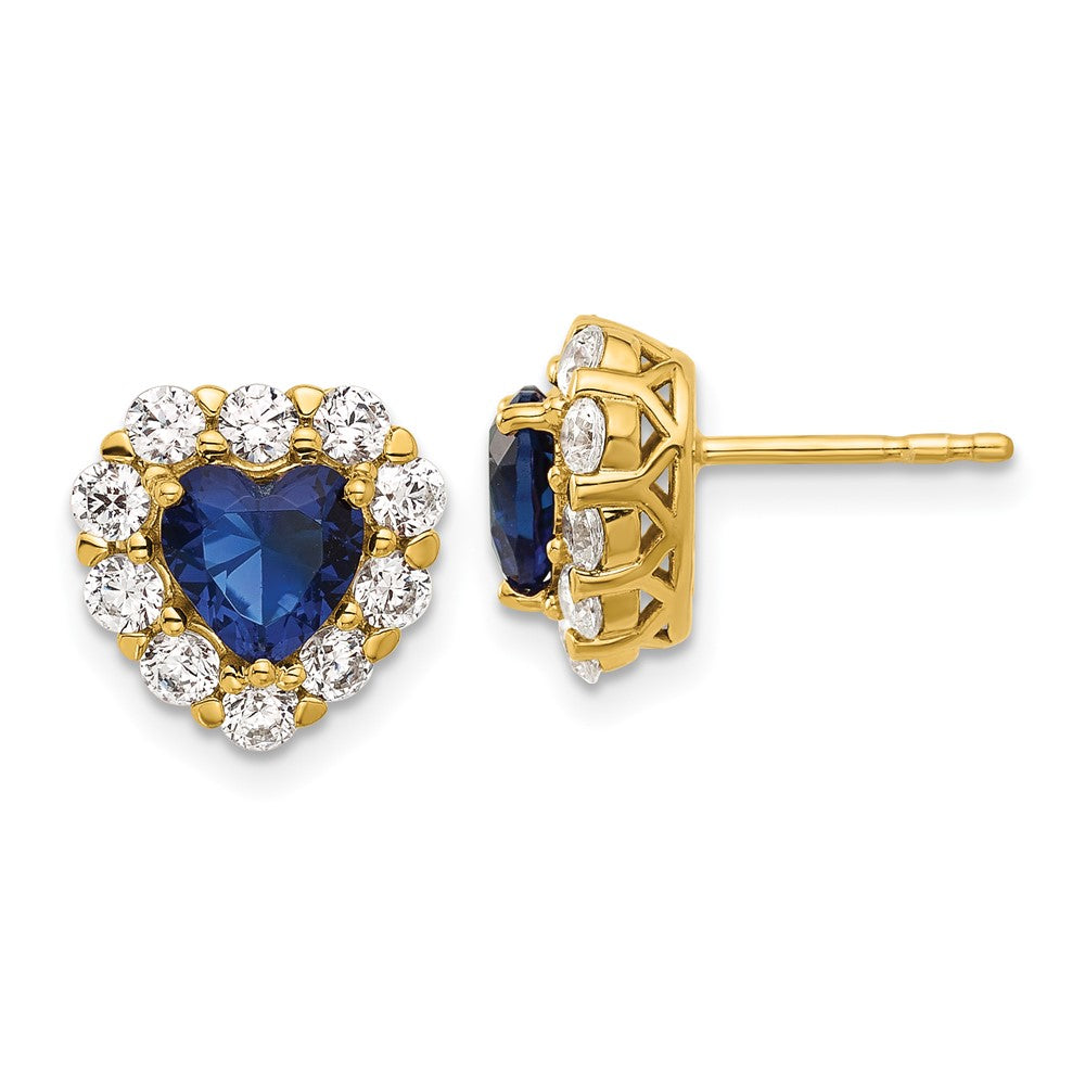 14K Lab Grown VS/SI FGH Dia & Cr Sapphire Halo Heart Post Earrings