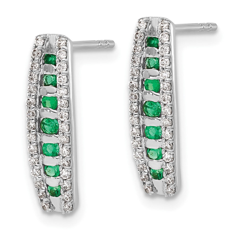 14K White Gold Lab Grown VS/SI FGH Dia and Created Emerald Fancy Earrings