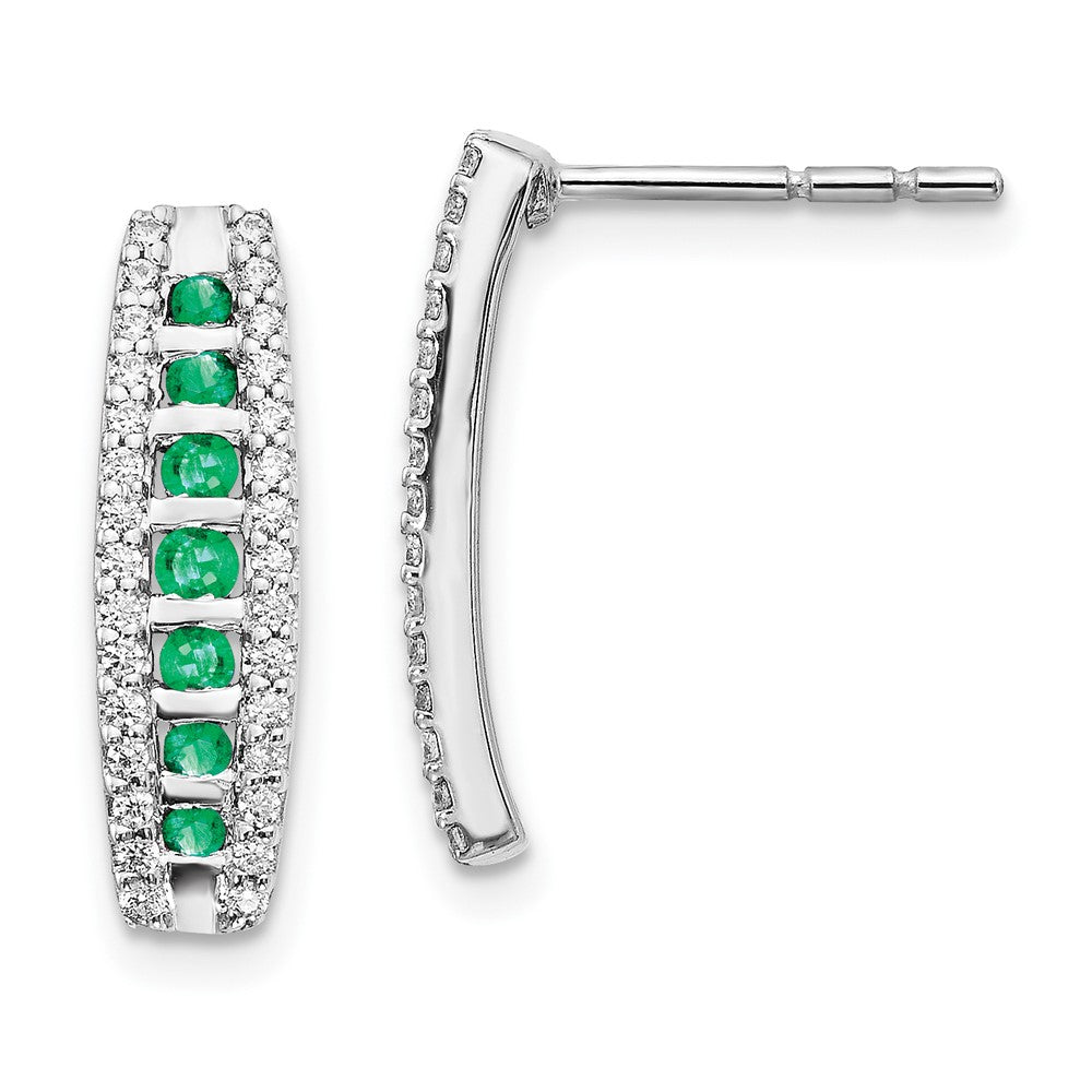 14K White Gold Lab Grown VS/SI FGH Dia and Created Emerald Fancy Earrings