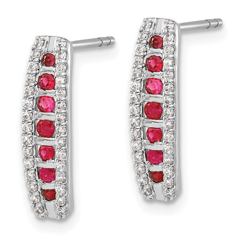 14K White Gold Lab Grown VS/SI FGH Dia and Created Ruby Fancy Earrings