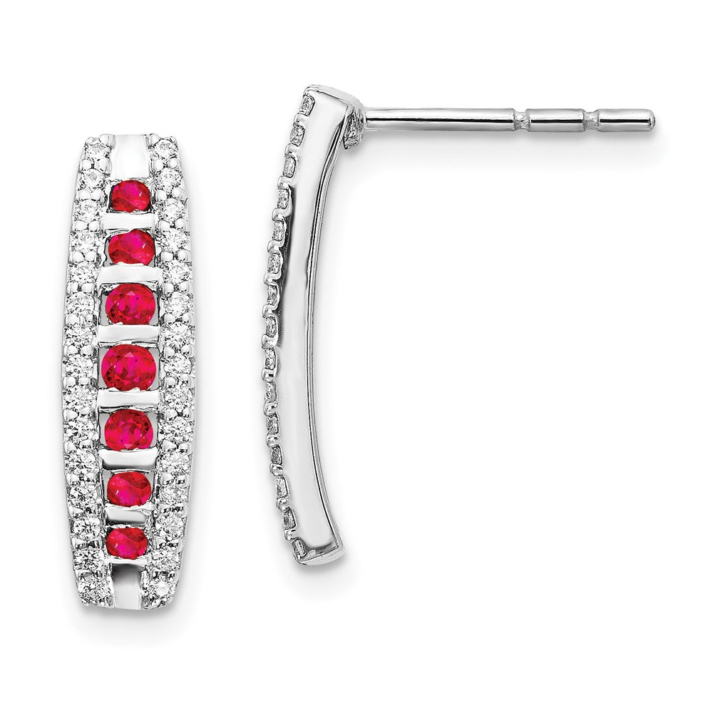 14K White Gold Lab Grown VS/SI FGH Dia and Created Ruby Fancy Earrings