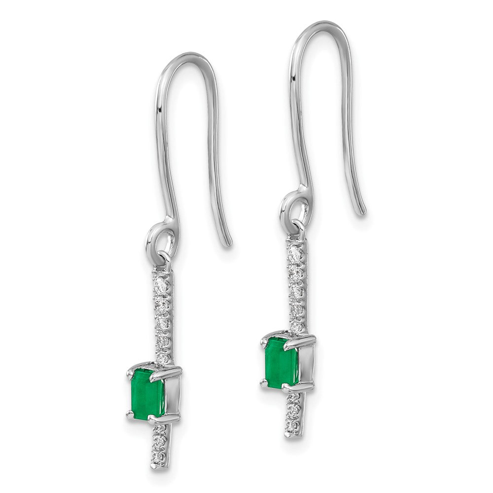 14K White Gold Lab Grown VS/SI FGH Dia and Created Emerald Fancy Earrings