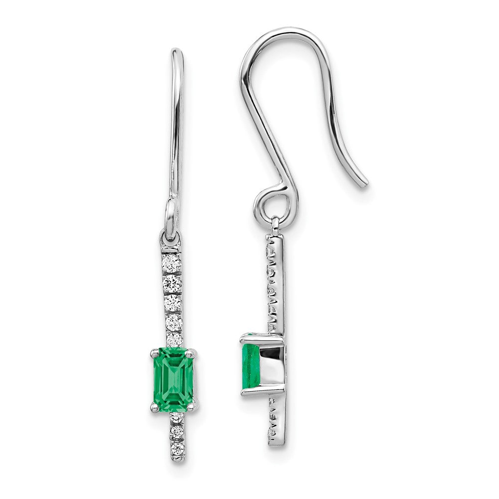 14K White Gold Lab Grown VS/SI FGH Dia and Created Emerald Fancy Earrings