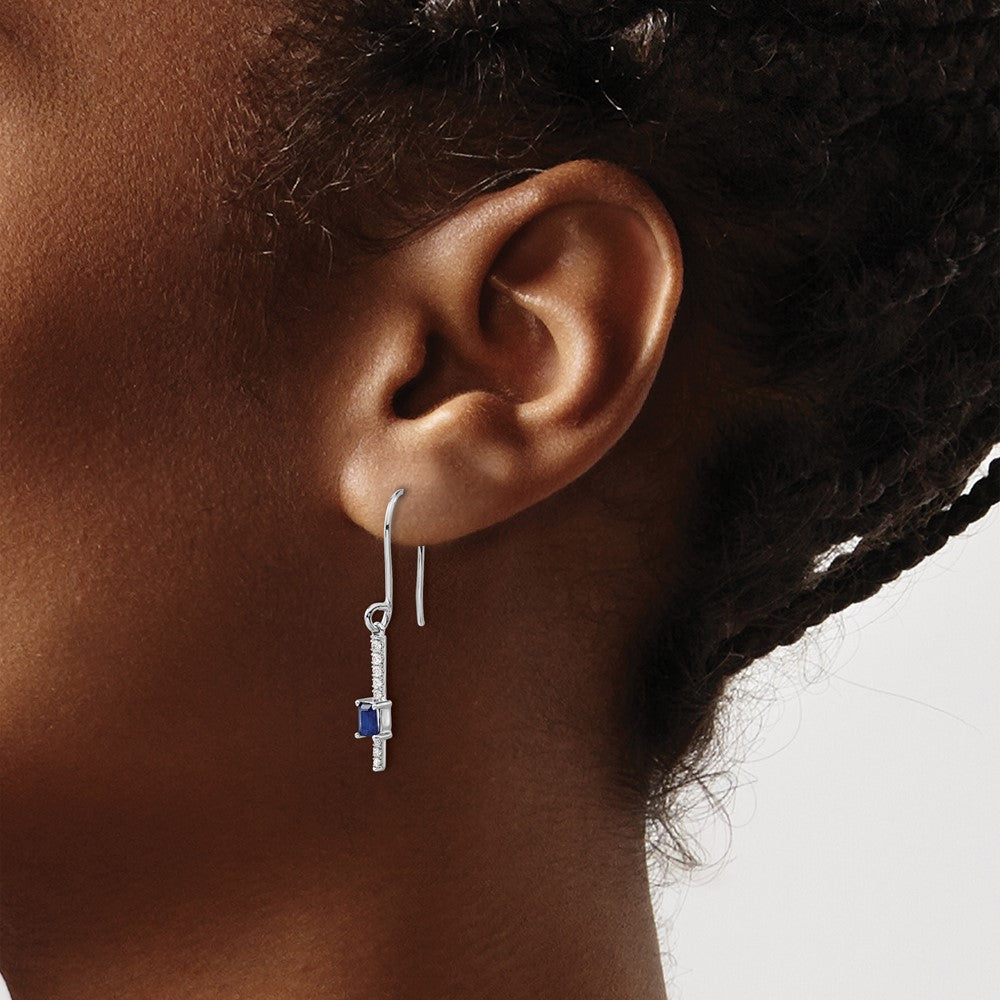 14K White Gold Lab Grown VS/SI FGH Dia and Created Sapphire Fancy Earrings