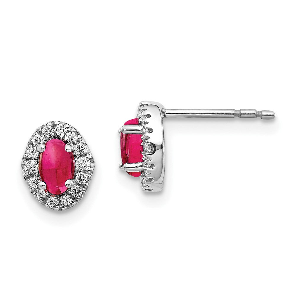 14K White Gold Lab Grown VS/SI FGH Dia and Cabochon Cr Ruby Earrings