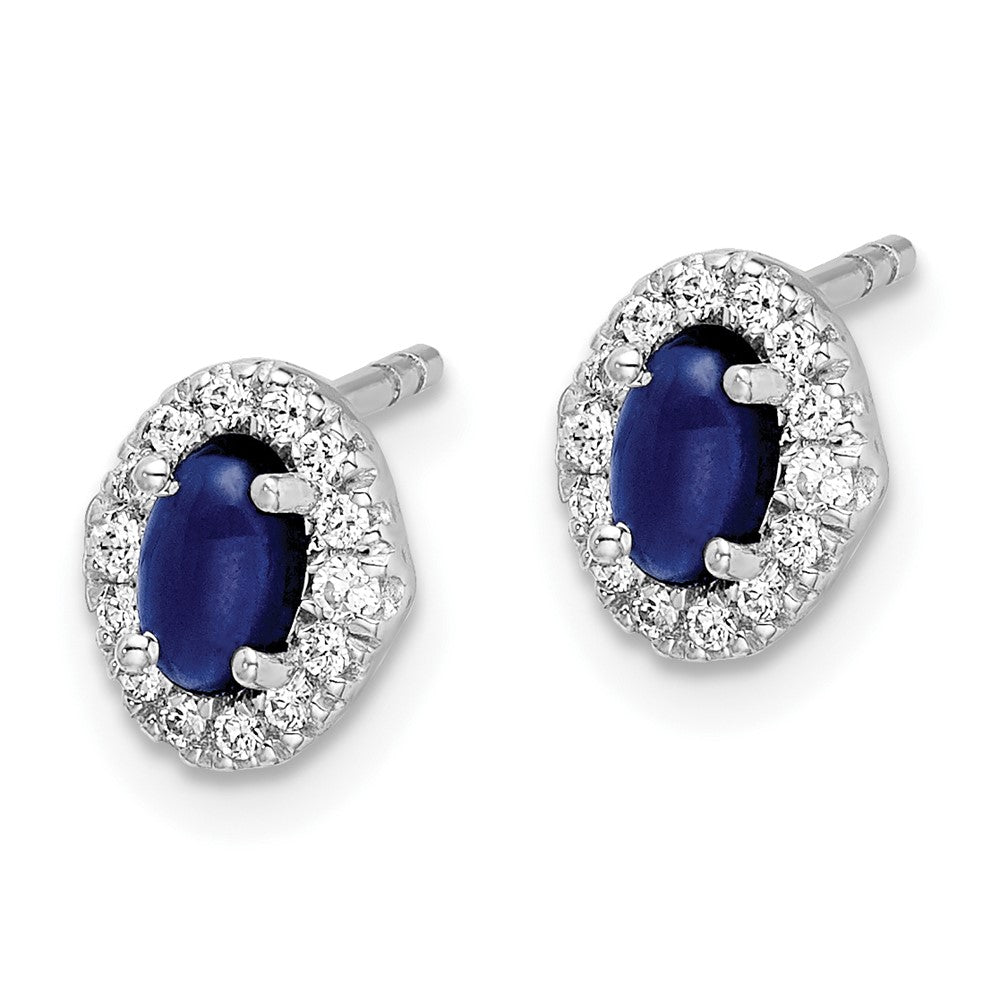 14K White Gold Lab Grown VS/SI FGH Dia and Cabochon Cr Sapphire Earrings