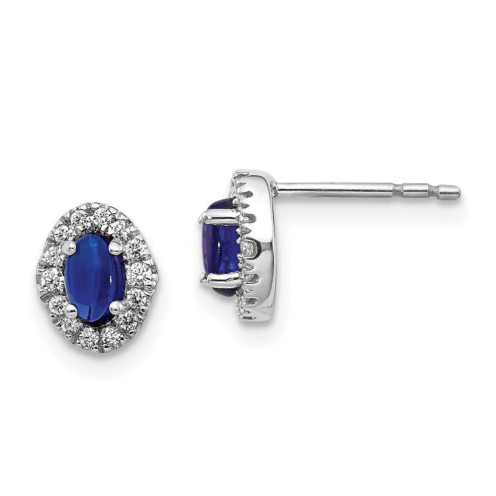 14K White Gold Lab Grown VS/SI FGH Dia and Cabochon Cr Sapphire Earrings