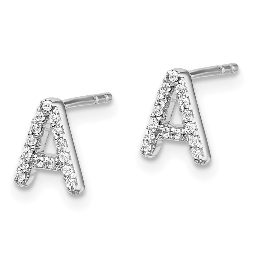 14K White Gold Lab Grown VS/SI FGH Dia Letter A Initial Post Earrings