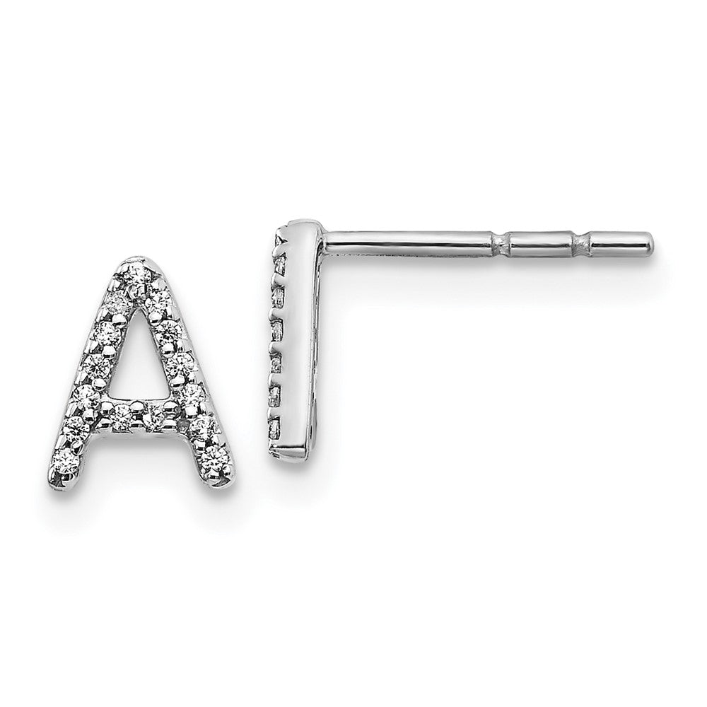 14K White Gold Lab Grown VS/SI FGH Dia Letter A Initial Post Earrings