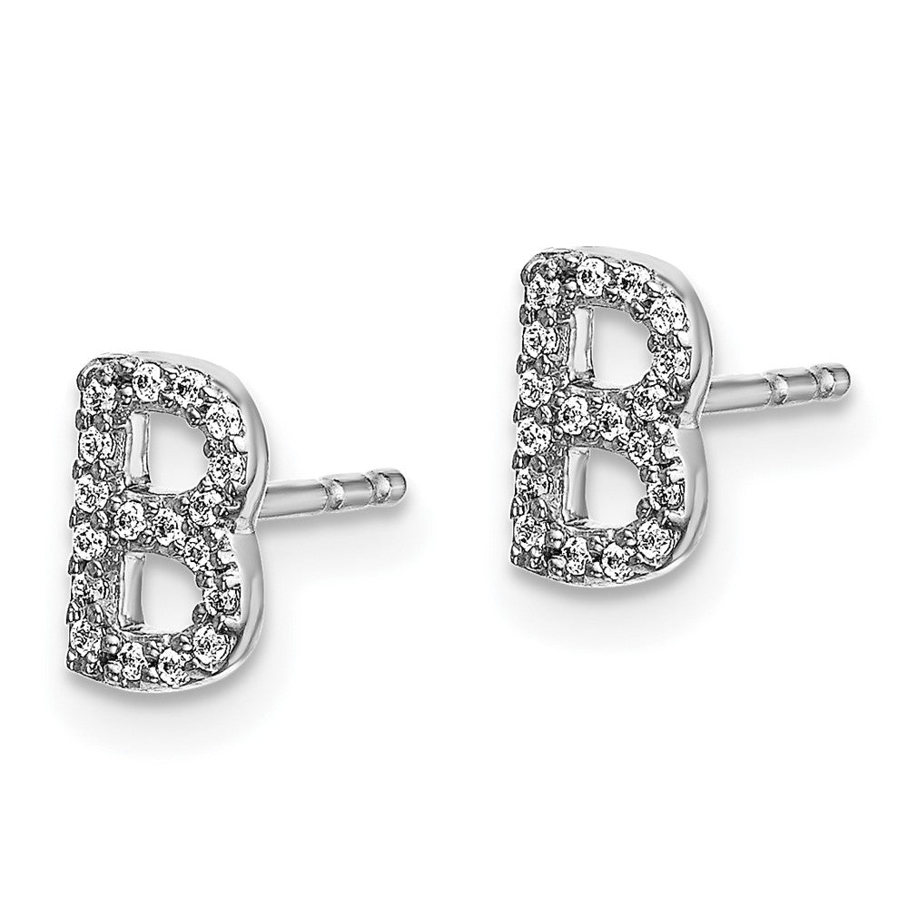 14K White Gold Lab Grown VS/SI FGH Dia Letter B Initial Post Earrings