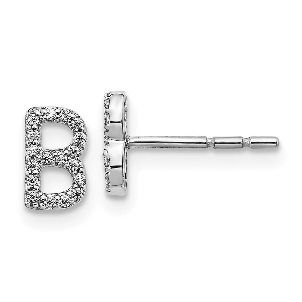 14K White Gold Lab Grown VS/SI FGH Dia Letter B Initial Post Earrings