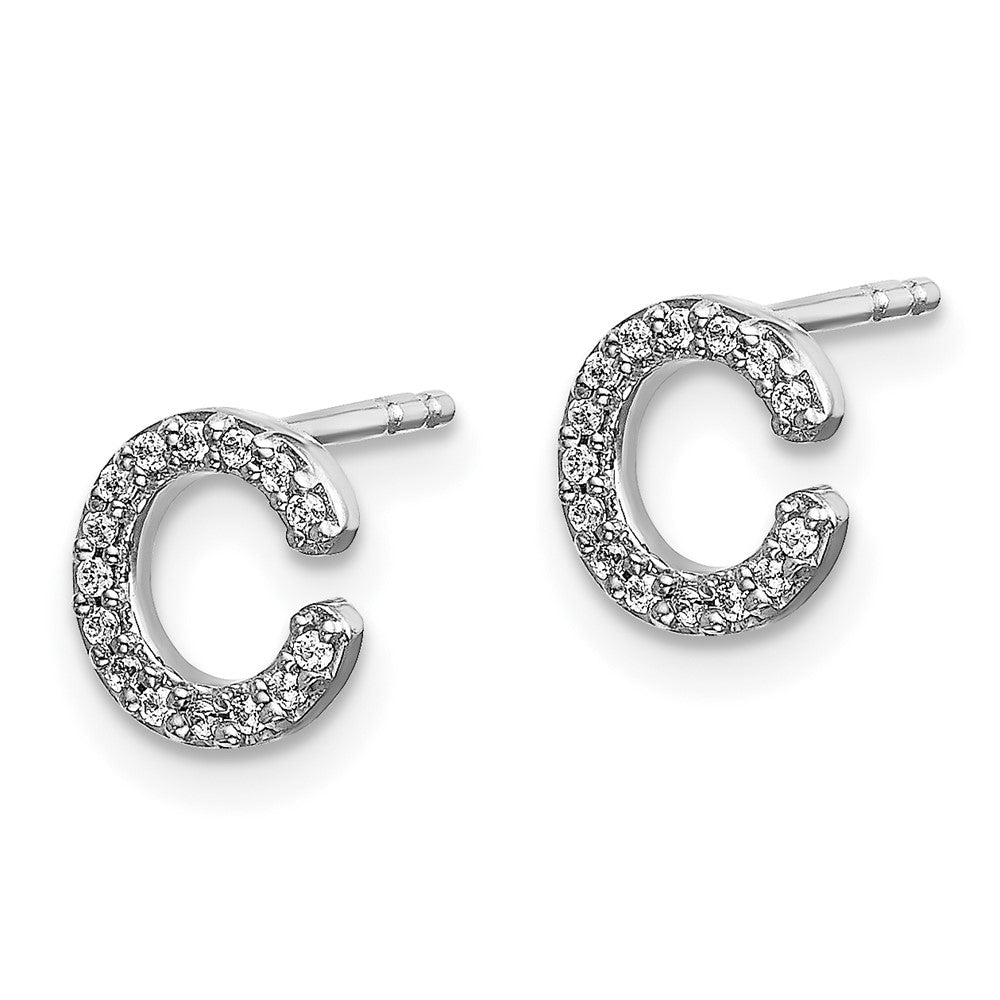 14K White Gold Lab Grown VS/SI FGH Dia Letter C Initial Post Earrings