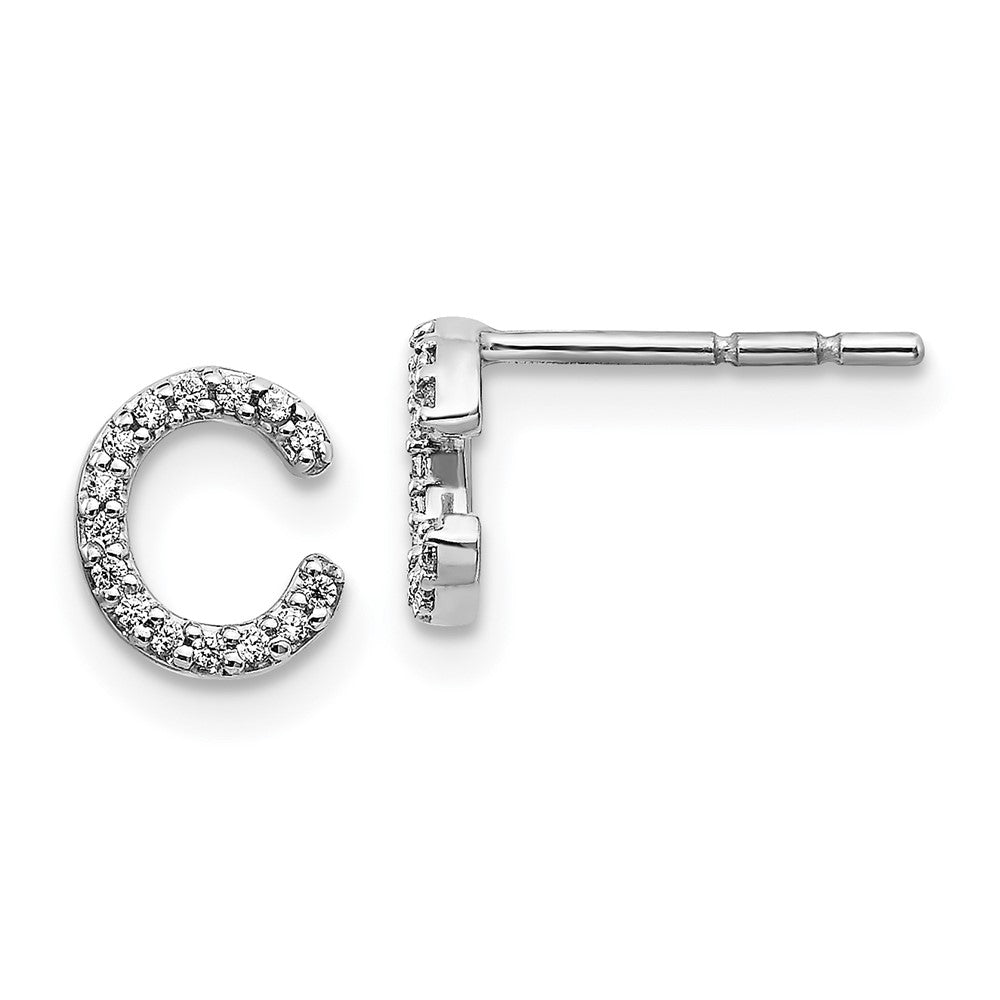 14K White Gold Lab Grown VS/SI FGH Dia Letter C Initial Post Earrings