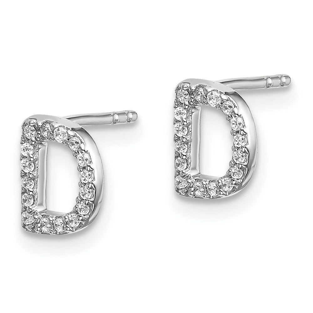 14K White Gold Lab Grown VS/SI FGH Dia Letter D Initial Post Earrings