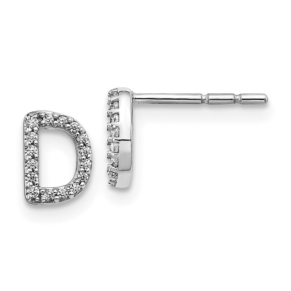 14K White Gold Lab Grown VS/SI FGH Dia Letter D Initial Post Earrings