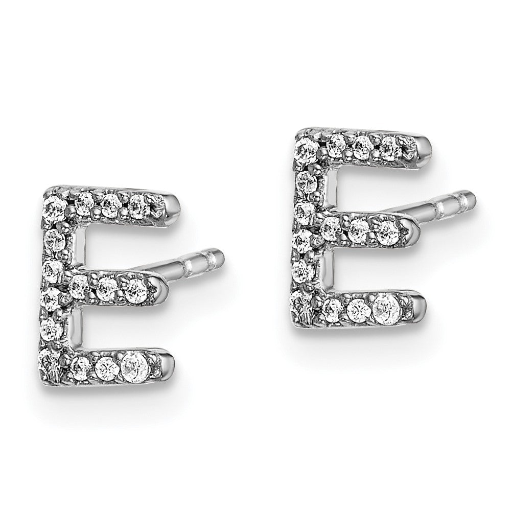 14K White Gold Lab Grown VS/SI FGH Dia Letter E Initial Post Earrings