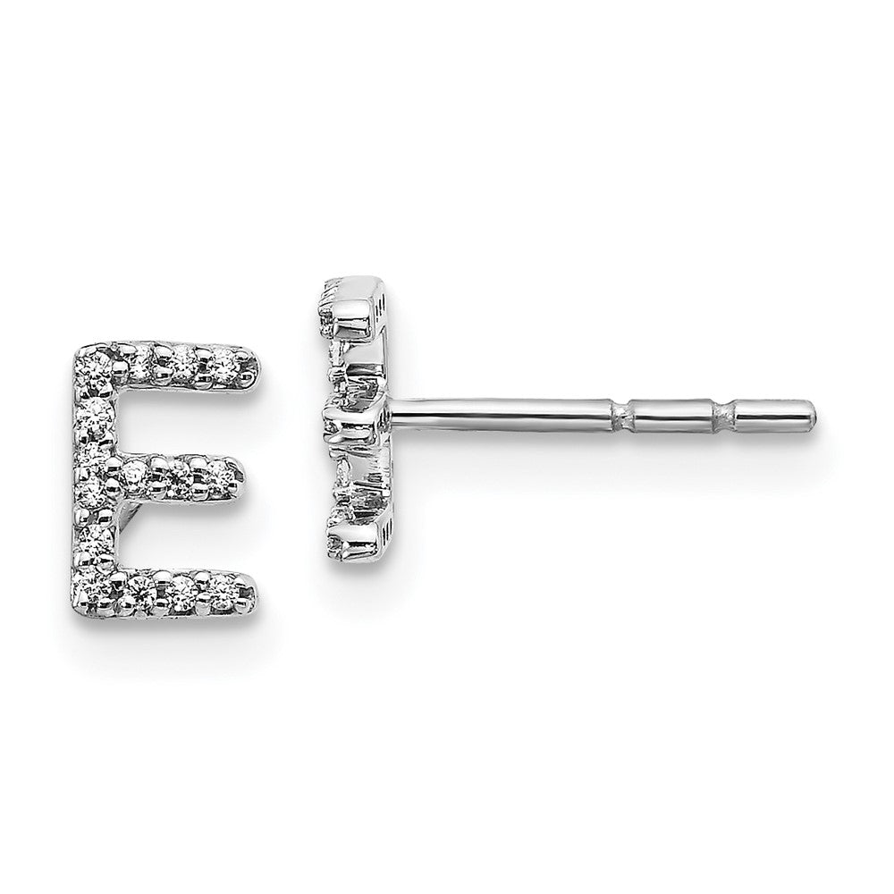 14K White Gold Lab Grown VS/SI FGH Dia Letter E Initial Post Earrings