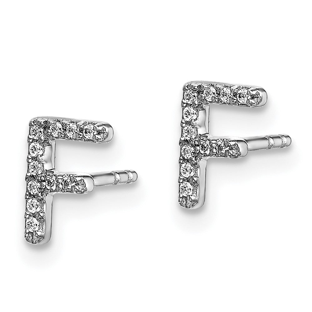 14K White Gold Lab Grown VS/SI FGH Dia Letter F Initial Post Earrings