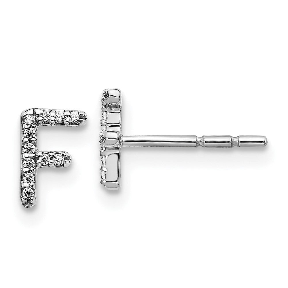 14K White Gold Lab Grown VS/SI FGH Dia Letter F Initial Post Earrings