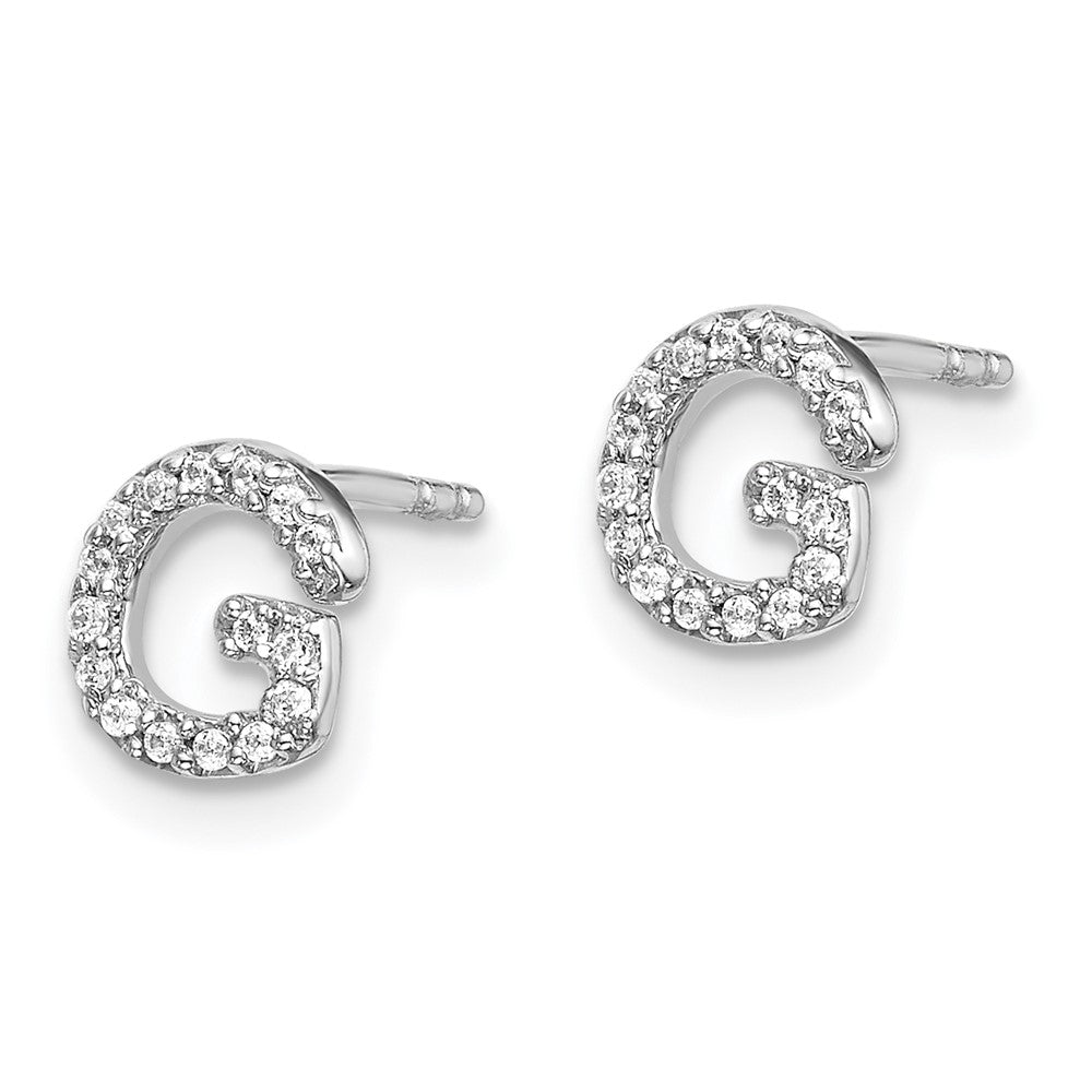 14K White Gold Lab Grown VS/SI FGH Dia Letter G Initial Post Earrings