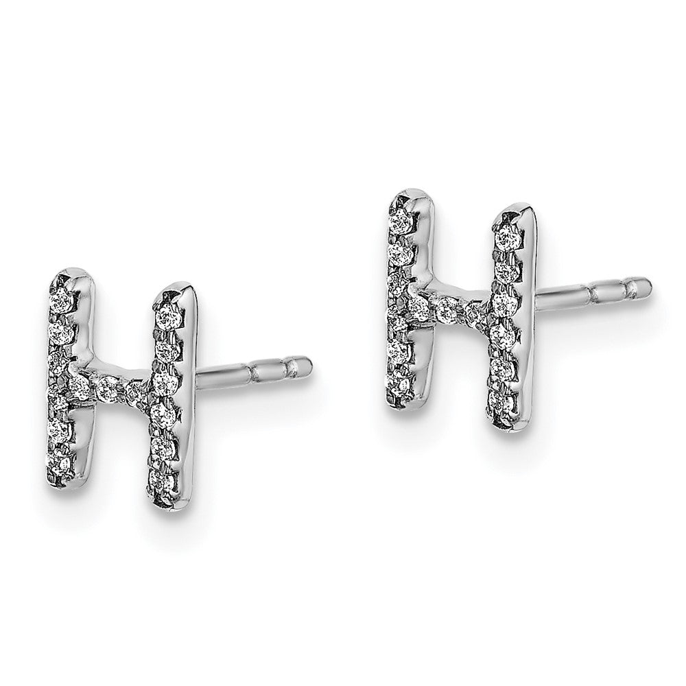 14K White Gold Lab Grown VS/SI FGH Dia Letter Hnitial Post Earrings