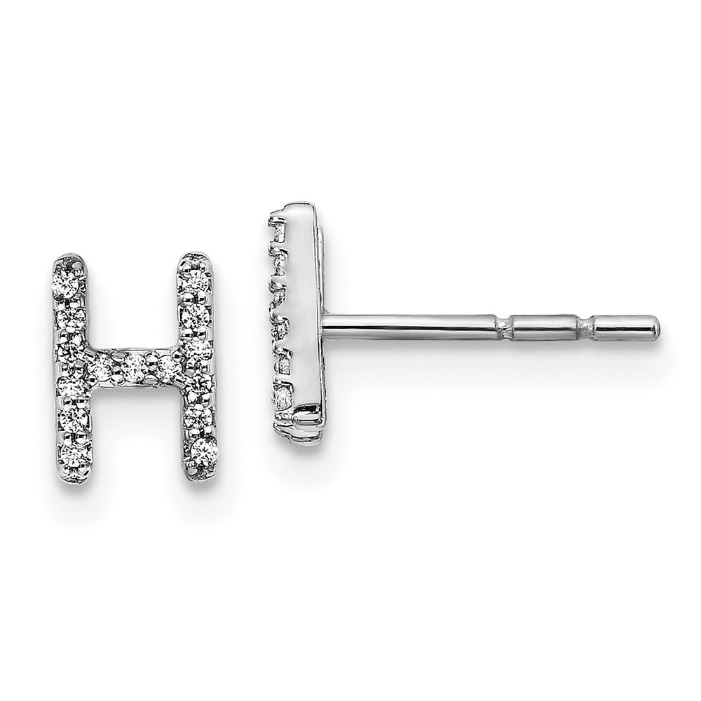 14K White Gold Lab Grown VS/SI FGH Dia Letter Hnitial Post Earrings