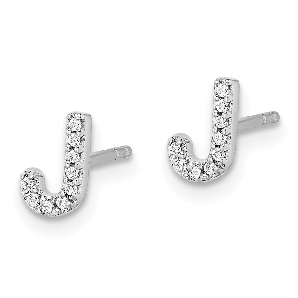 14K White Gold Lab Grown VS/SI FGH Dia Letter J Initial Post Earrings