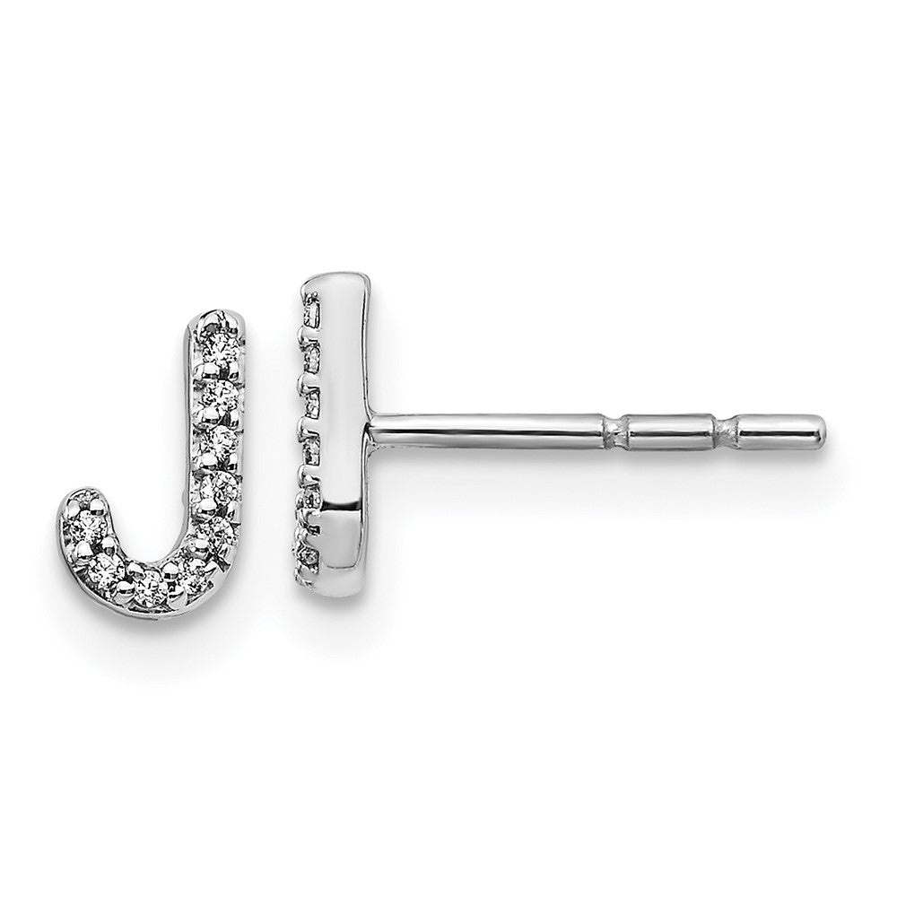 14K White Gold Lab Grown VS/SI FGH Dia Letter J Initial Post Earrings