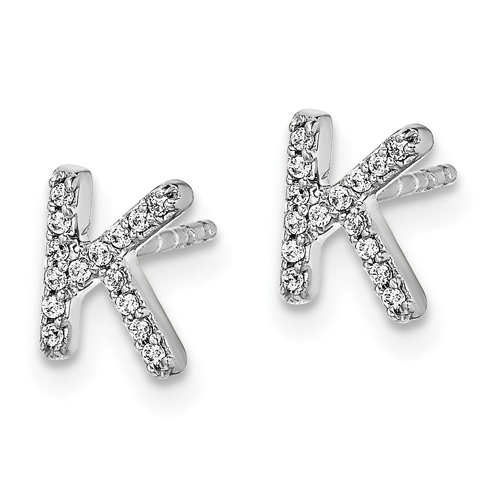 14K White Gold Lab Grown VS/SI FGH Dia Letter K Initial Post Earrings