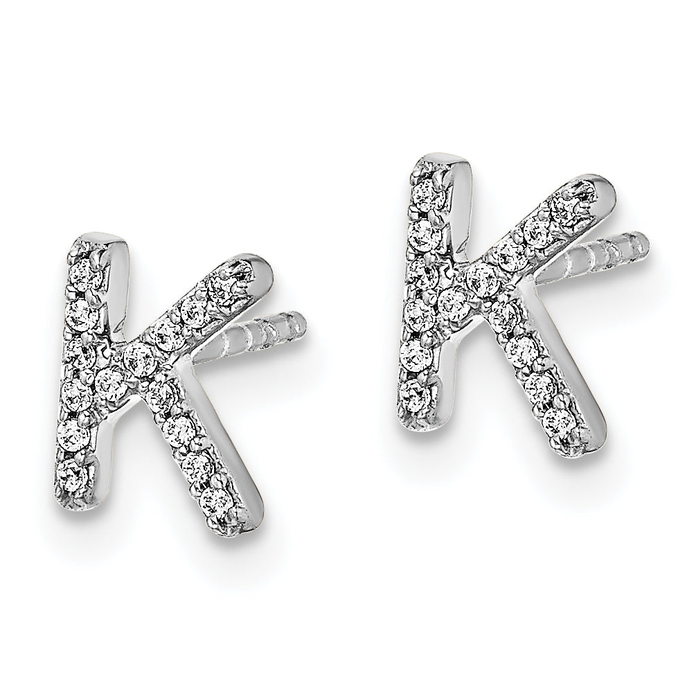 14K White Gold Lab Grown Diamond Letter A Initial Post Earrings