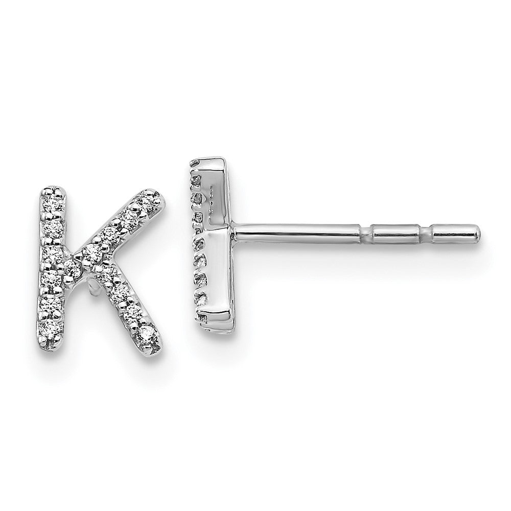 14K White Gold Lab Grown VS/SI FGH Dia Letter K Initial Post Earrings