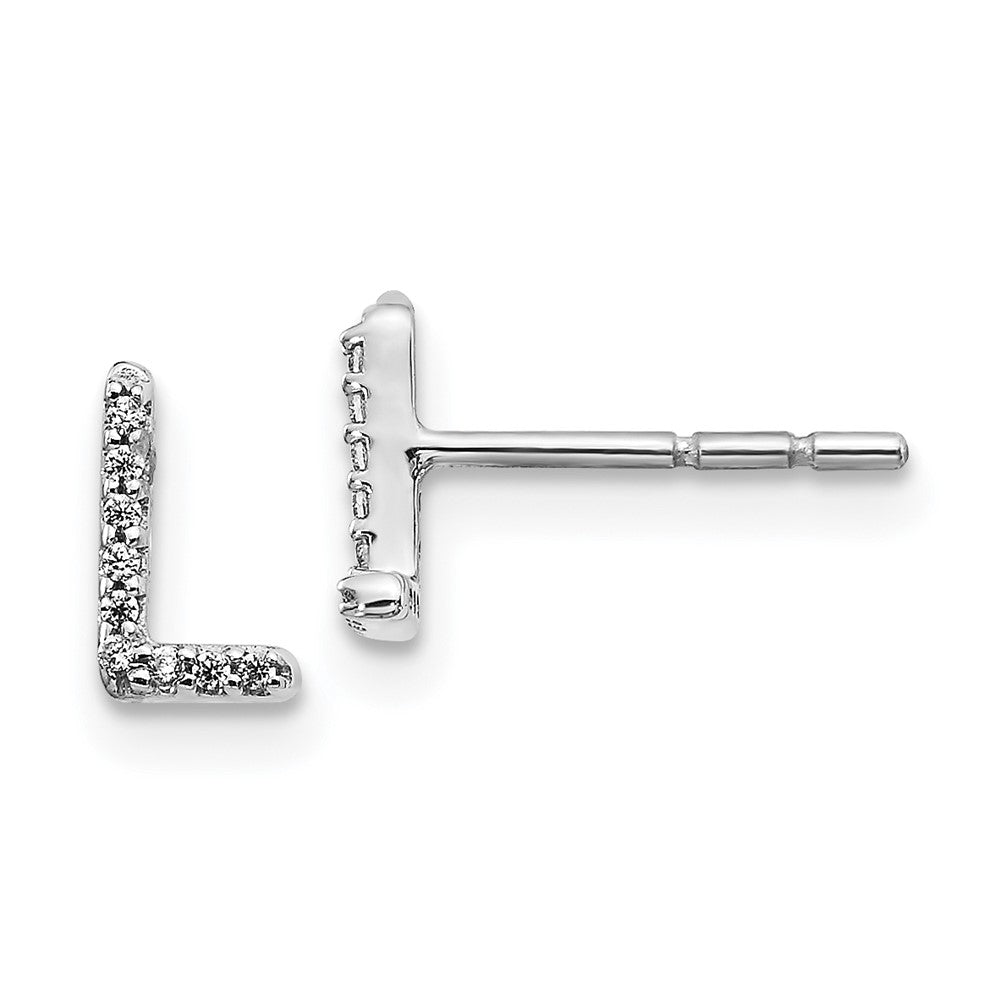 14K White Gold Lab Grown VS/SI FGH Dia Letter L Initial Post Earrings