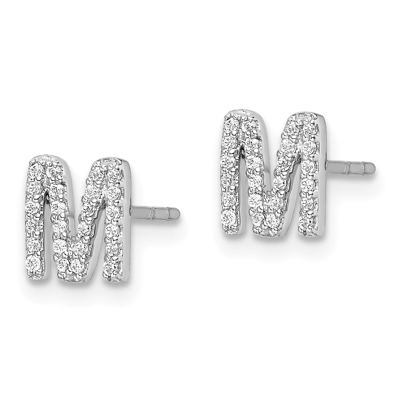 14K White Gold Lab Grown Diamond Letter A Initial Post Earrings