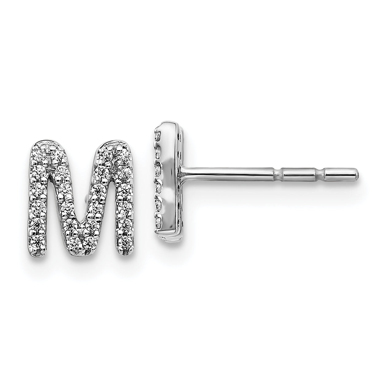 14K White Gold Lab Grown Diamond Letter A Initial Post Earrings