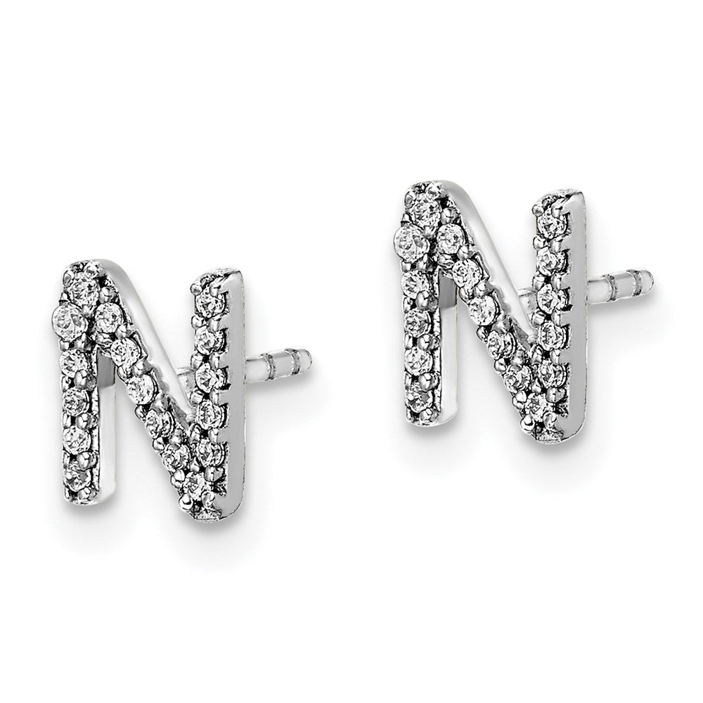 14K White Gold Lab Grown VS/SI FGH Dia Letter N Initial Post Earrings