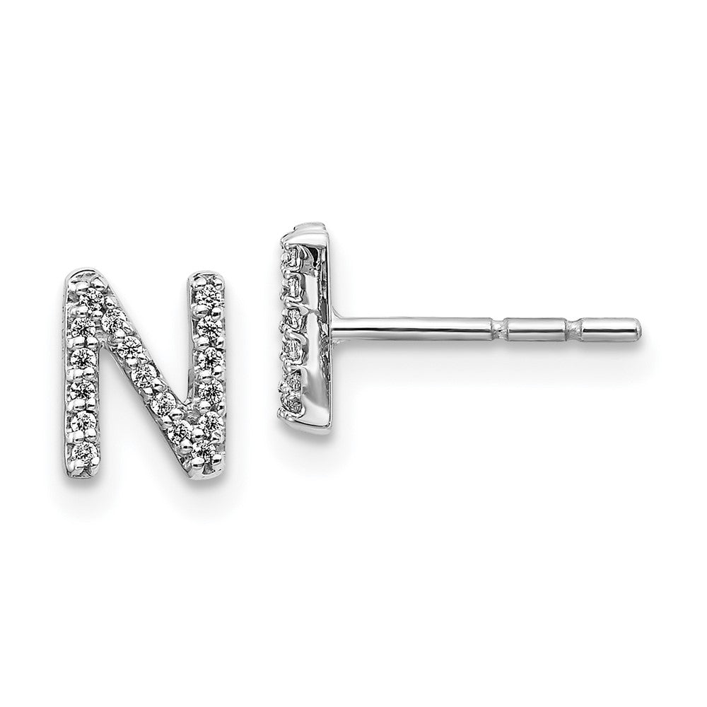 14K White Gold Lab Grown VS/SI FGH Dia Letter N Initial Post Earrings