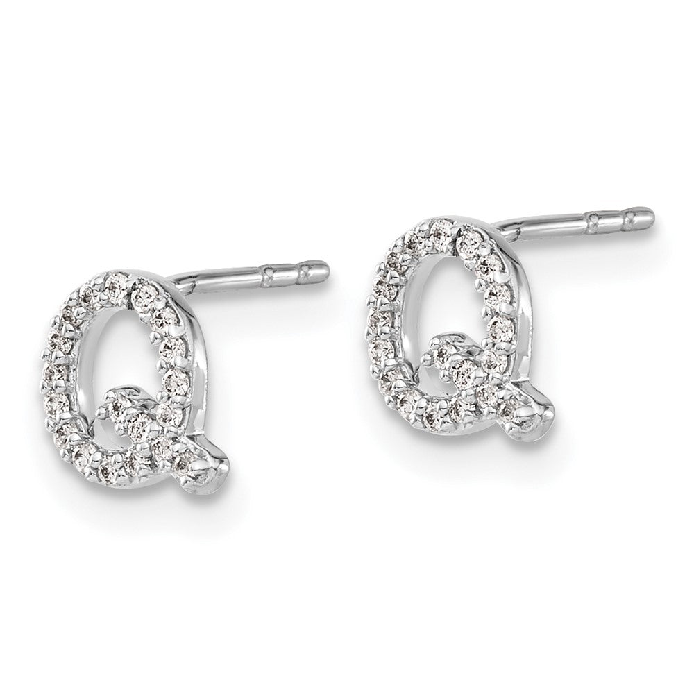 14K White Gold Lab Grown VS/SI FGH Dia Letter Q Initial Post Earrings