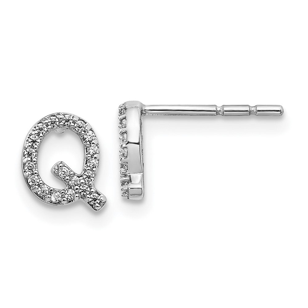 14K White Gold Lab Grown VS/SI FGH Dia Letter Q Initial Post Earrings